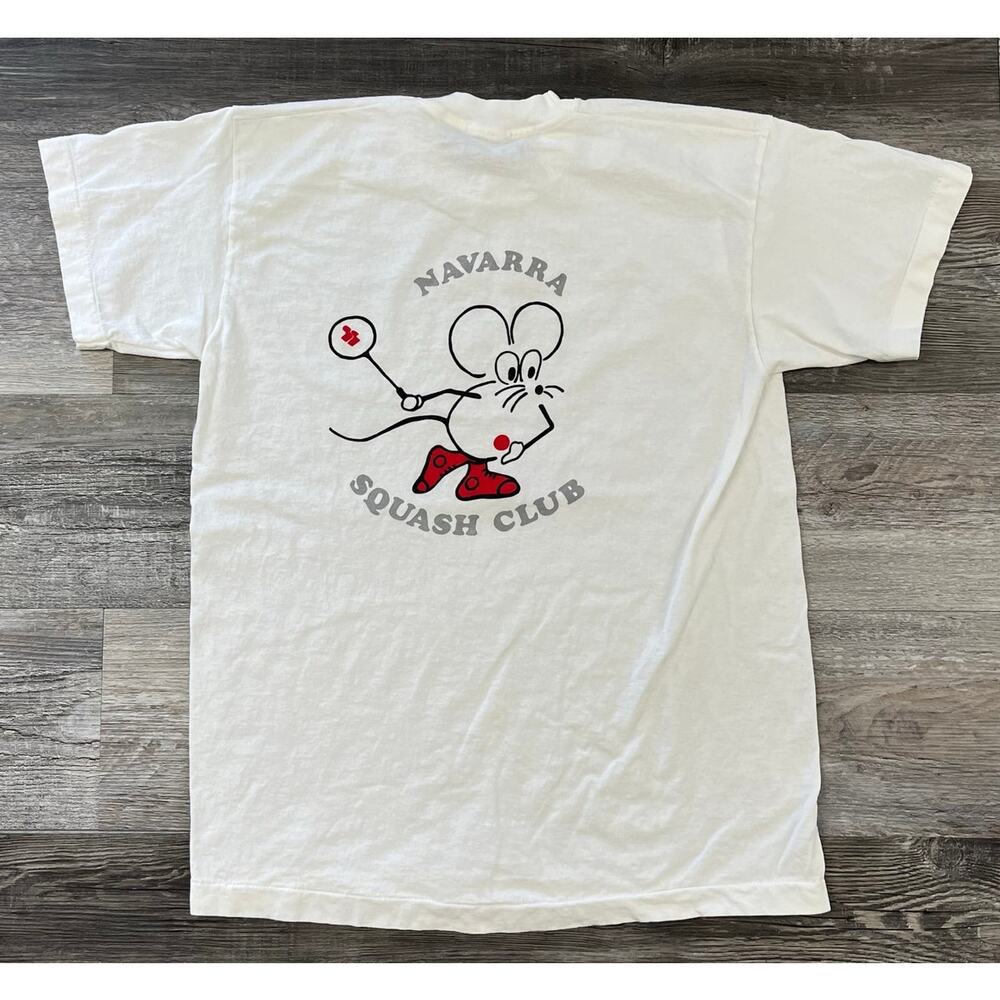 Vintage 70s Navarra Squash Club Cartoon Mouse White Mens L Funny Graphic Tee